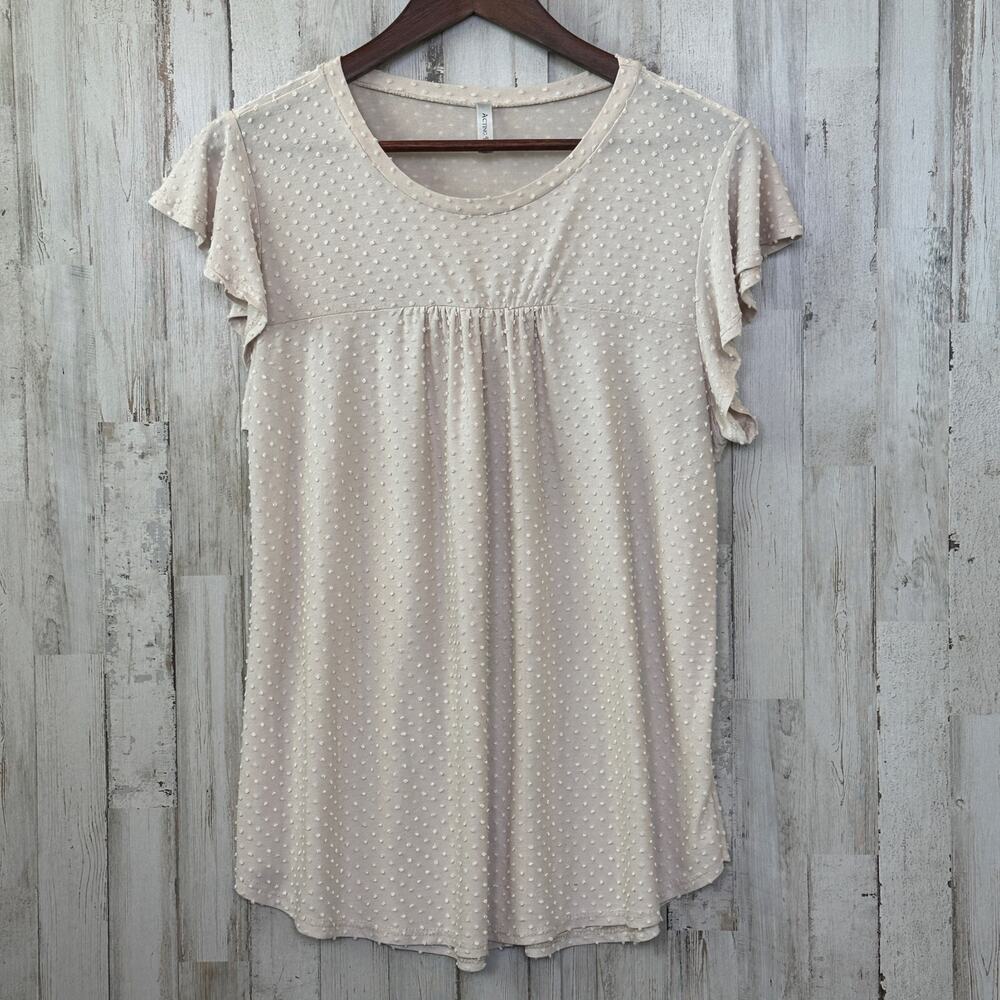Swiss Dot Cap Flutter Sleeve Blouse Size XL Top Cream EUC Soft Girl Boho Fairy